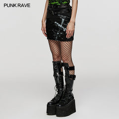 WQ-657BQF Skull cross printing skirt?-??Punk Rave Clothing