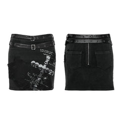 WQ-657BQF Skull cross printing skirt?-??Punk Rave Clothing