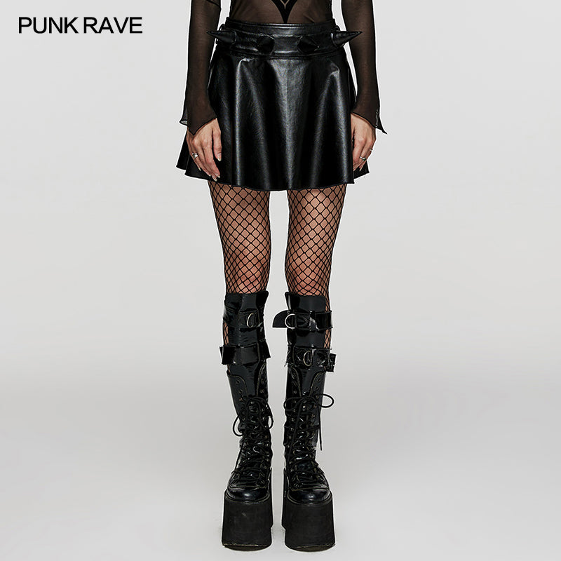 WQ-667DQF Faux Leather Cute A-line Skirt?-??Punk Rave Clothing