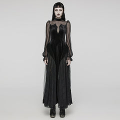 WQ-669LQF Elegant Sheer Sleeve Black Gothic Lace Maxi Dress?-??Punk Rave Clothing