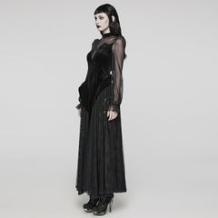 WQ-669LQF Elegant Sheer Sleeve Black Gothic Lace Maxi Dress?-??Punk Rave Clothing