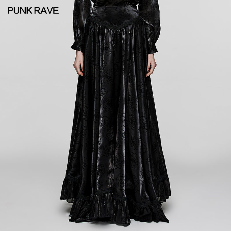 WQ-670BQF Goth rose flocked mesh Skirt?-??Punk Rave Clothing