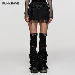 WQ-672BQF Faux Leather short pleated Skirt?-??Punk Rave Clothing