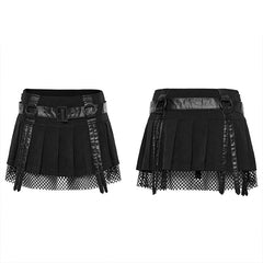 WQ-672BQF Faux Leather short pleated Skirt?-??Punk Rave Clothing