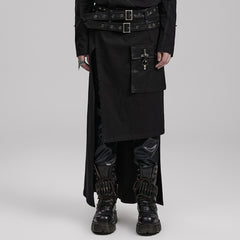 WQ-677BQM Gothic Punk Skirt with Faux Leather Pockets and Belts?-??Punk Rave Clothing