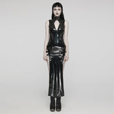 WQ-678LQF Glossy black Gothic Punk Slit Maxi Dress?-??Punk Rave Clothing