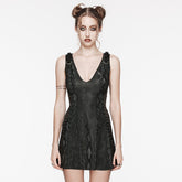 WQ-680LQF Edgy black V-Neck Punk Dress with Lace Details?-??Punk Rave Clothing