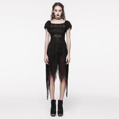 WQ-681LQF Elegant black Lace Asymmetrical Gothic Dress with Sheer Overlay?-??Punk Rave Clothing