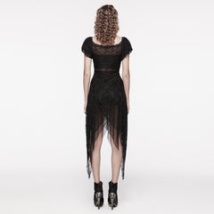 WQ-681LQF Elegant black Lace Asymmetrical Gothic Dress with Sheer Overlay?-??Punk Rave Clothing