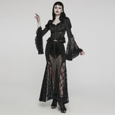 WQ-682BQF Sheer Gothic Lace Maxi Skirt with Ruched Velvet Accents?-??Punk Rave Clothing