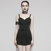 WQ-684LQF Edgy black Ruched Mini Dress with Strap Details?-??Punk Rave Clothing