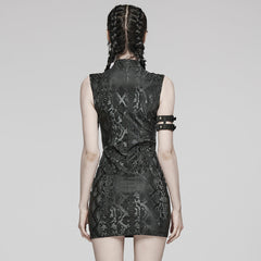 WQ-685LQF Edgy Gothic Sleeveless Dress with Mesh Panels and Rivet Accents?-??Punk Rave Clothing