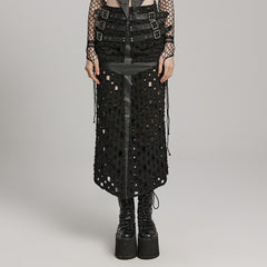 WQ-687BQF Gothic Punk Slit Skirt with Buckle Straps and Cutouts?-??Punk Rave Clothing