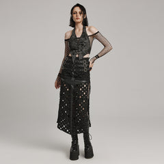 WQ-687BQF Gothic Punk Slit Skirt with Buckle Straps and Cutouts?-??Punk Rave Clothing