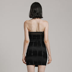 WQ-691LQF Strapless Faux Leather Trim Studded Gothic Punk Dress?-??Punk Rave Clothing