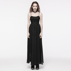 WQ-693LQF Elegant Lace-Trimmed Gothic Dress with Flowy Chiffon Layers?-??Punk Rave Clothing