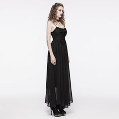 WQ-693LQF Elegant Lace-Trimmed Gothic Dress with Flowy Chiffon Layers?-??Punk Rave Clothing