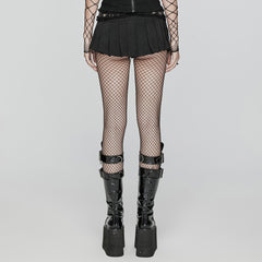 WQ-700DQF Edgy Pleated Punk Skirt with Buckle and Ruffled Trim?-??Punk Rave Clothing