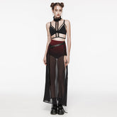 WQ-705BQF Sheer Gothic Skirt with Belted High-Waist Overlay?-??Punk Rave Clothing