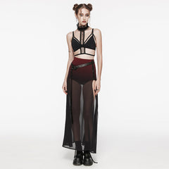 WQ-705BQF Sheer Gothic Skirt with Belted High-Waist Overlay?-??Punk Rave Clothing