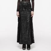WQ-706BQF Lace Embellished black Maxi Gothic Skirt with Ruffled Sides?-??Punk Rave Clothing