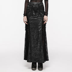 WQ-706BQF Lace Embellished black Maxi Gothic Skirt with Ruffled Sides?-??Punk Rave Clothing