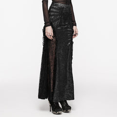 WQ-706BQF Lace Embellished black Maxi Gothic Skirt with Ruffled Sides?-??Punk Rave Clothing