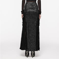 WQ-706BQF Lace Embellished black Maxi Gothic Skirt with Ruffled Sides?-??Punk Rave Clothing