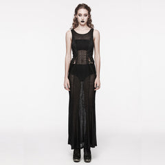 WQ-710LQF Sheer Lace Gothic Maxi Dress With Flared Hem Design?-??Punk Rave Clothing