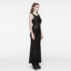 WQ-710LQF Sheer Lace Gothic Maxi Dress With Flared Hem Design?-??Punk Rave Clothing
