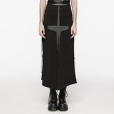 WQ-716BQF Edgy Cross-Detail Long Punk Skirt with Side Drawstrings?-??Punk Rave Clothing