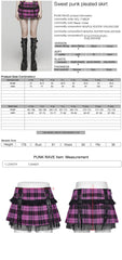 WQ-719BQF Plaid Punk Skirt with Studded Faux Leather and Mesh Trim?-??Punk Rave Clothing