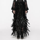 WQ-720BQF Elegant Feathered Gothic Dress with Lace Bell Sleeves?-??Punk Rave Clothing