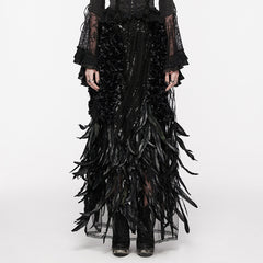 WQ-720BQF Elegant Feathered Gothic Dress with Lace Bell Sleeves?-??Punk Rave Clothing