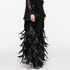 WQ-720BQF Elegant Feathered Gothic Dress with Lace Bell Sleeves?-??Punk Rave Clothing