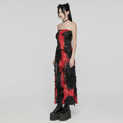 WQ-726LQF Gothic Strapless Long Dress Ruched black-red Mesh Design?-??Punk Rave Clothing