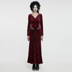 WQ-741LQF Gothic Velvet V-Neck Lace-Up Maxi Dress?-??Punk Rave Clothing