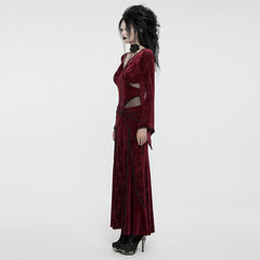 WQ-741LQF Gothic Velvet V-Neck Lace-Up Maxi Dress?-??Punk Rave Clothing