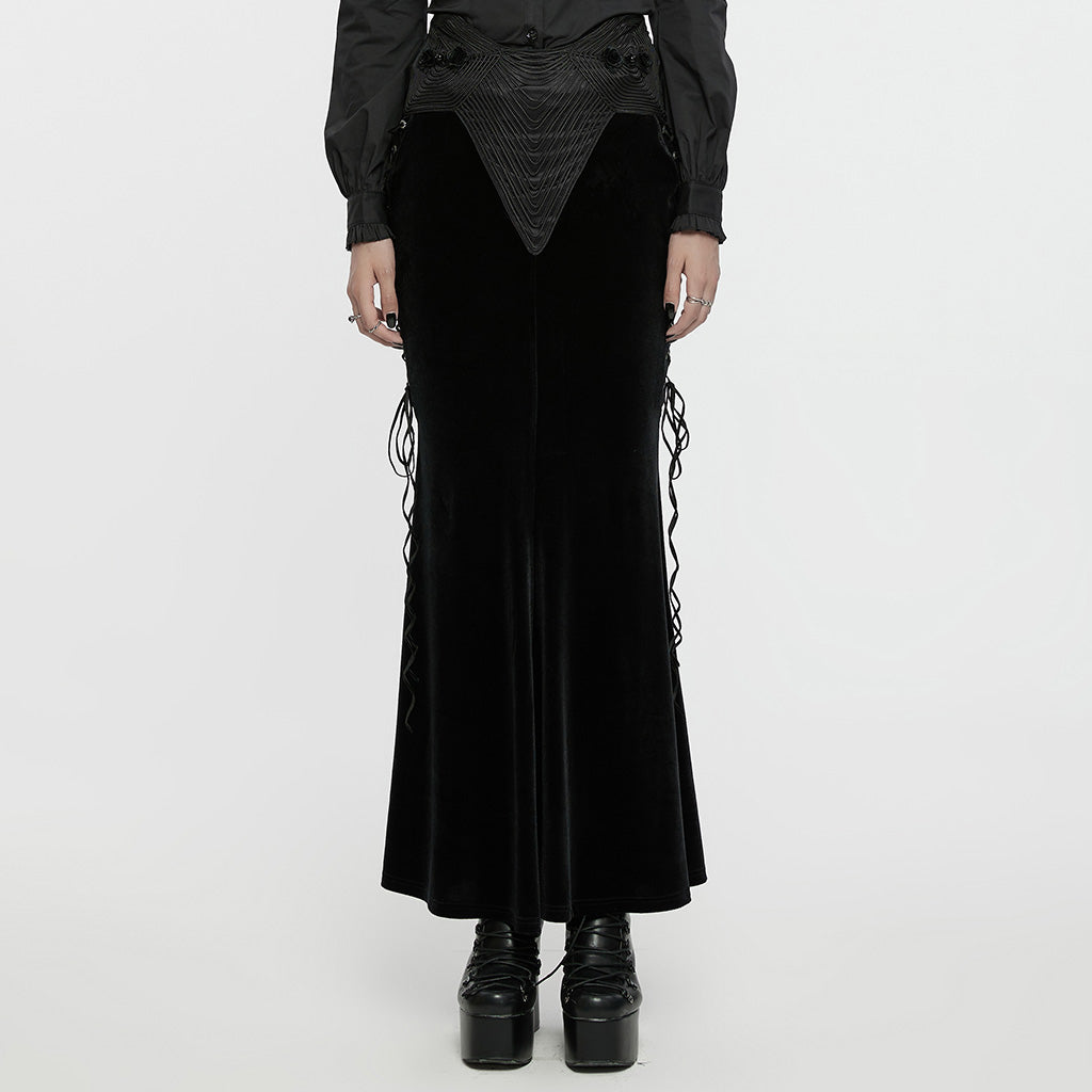 WQ-742BQF Elegant Gothic Fishtail Skirt with Lace-Up Side Details?-??Punk Rave Clothing