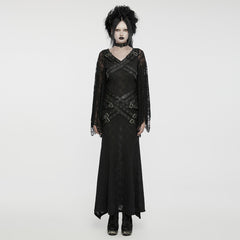 WQ-746LQF Gothic Lace Long Dress with Dramatic Batwing Sleeves?-??Punk Rave Clothing