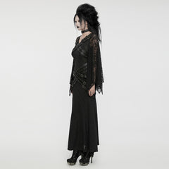 WQ-746LQF Gothic Lace Long Dress with Dramatic Batwing Sleeves?-??Punk Rave Clothing
