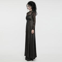 WQ-748LQF Elegant Gothic Lace Long Sleeve Black Dress?-??Punk Rave Clothing