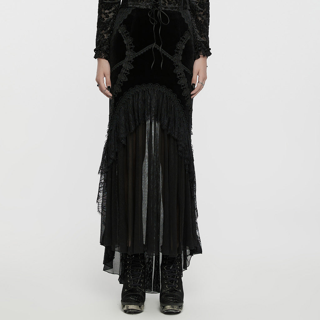WQ-750BQF Elegant Gothic High-Low Lace Embellished Fishtail Skirt?-??Punk Rave Clothing