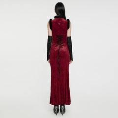 WQ-756LQF Velvet Gothic Dress with Lace Details and High Slit?-??Punk Rave Clothing