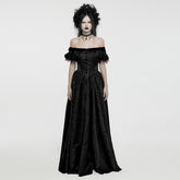 WQ-757LQF Elegant Black Off-Shoulder Gothic Dress With Lace Corset?-??Punk Rave Clothing