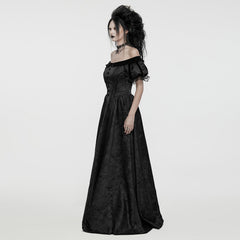 WQ-757LQF Elegant Black Off-Shoulder Gothic Dress With Lace Corset?-??Punk Rave Clothing