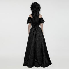 WQ-757LQF Elegant Black Off-Shoulder Gothic Dress With Lace Corset?-??Punk Rave Clothing