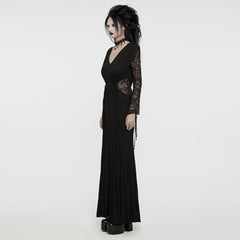 WQ-759LQF Gothic Low Neck Lace Sleeve Elegant Maxi Dress?-??Punk Rave Clothing