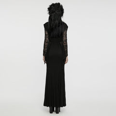 WQ-759LQF Gothic Low Neck Lace Sleeve Elegant Maxi Dress?-??Punk Rave Clothing