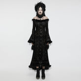 WQ-760LQF Gothic Lace Flare Sleeve Black Dress Dark Elegance?-??Punk Rave Clothing